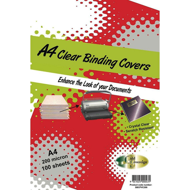 PHE Gold Sovereign Binding Cover 200 Micron A4 Transparent Pack of 100