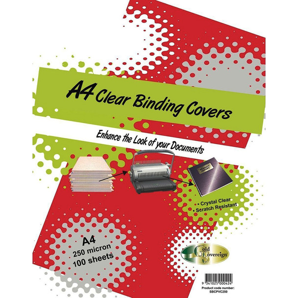 PHE Gold Sovereign Binding Cover 250 Micron A4 Transparent Pack of 100
