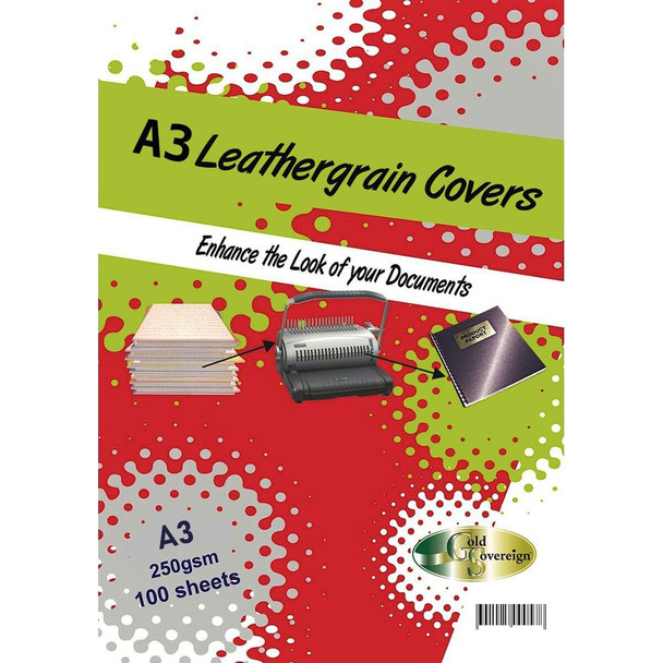 PHE Gold Sovereign Binding Cover 250gsm A3 Leathergrain White Pack of 100