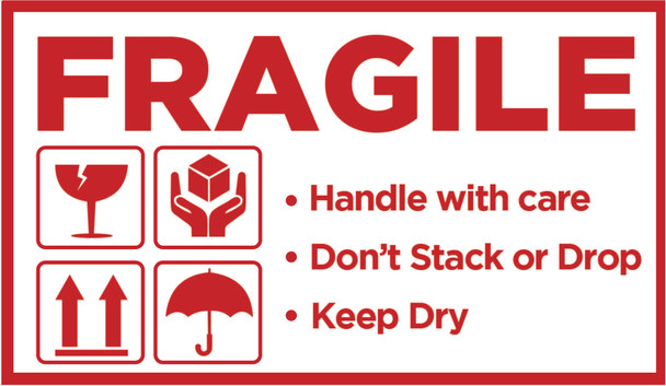 Fragile Warehouse and Shipping Labels 90 x 52mm Roll of 1000