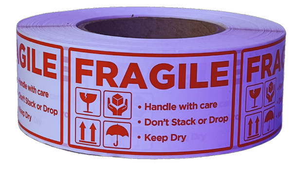 Warehouse and Shipping Labels 90 x 52mm Fragile Roll of 1000