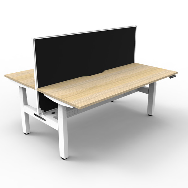 Rapidline B+2PWSCT1275 NO/WS BOOST+ Back to Back Workstation with Screen & Cable Tray White Base / Natural Oak Top | It's A Mega Thing