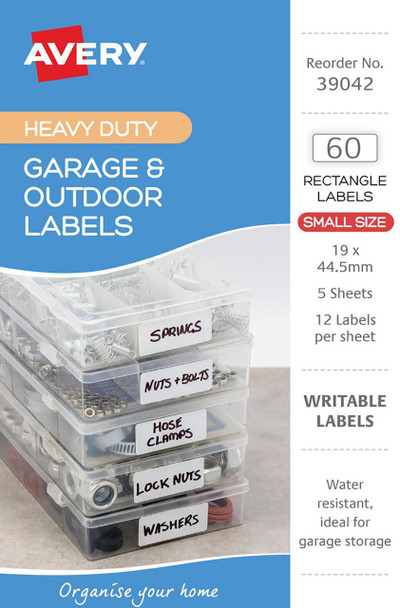 Avery Garage and Outdoor Labels Rectangle 19x44.5mm White 5 Pack 12UP