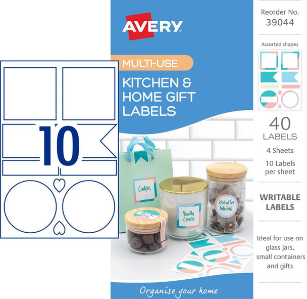 Avery 39044 Kitchen & Home Gift Labels - Multi Shapes 105 x 148 mm - Assorted Colours 4/Pack | 10UP | It's A Mega Thing