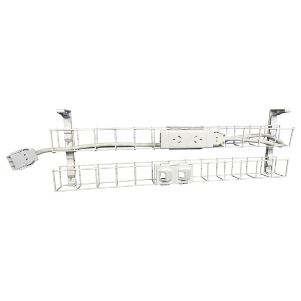 Rapidline Dual Tier Cable Basket Kit 1550mm 2 GPO 2 Data 2.5m Interconnecting Lead White