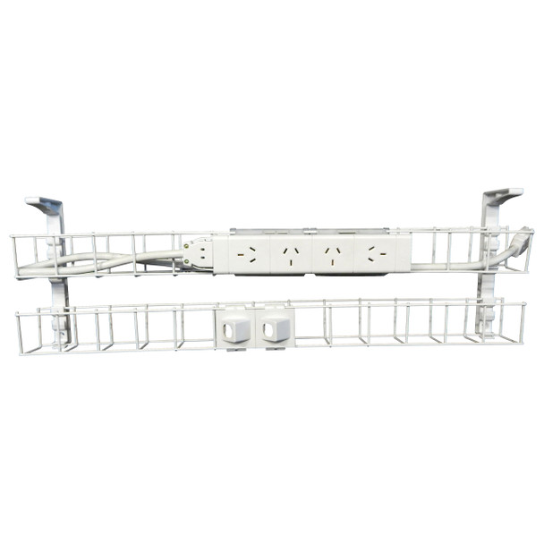 Rapidline Black Dual Tier Cable Basket Kit 650mm 4 GPO 2 Data 1.5m Interconnecting Lead