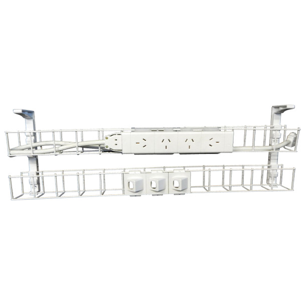 Rapidline Dual Tier Cable Basket Kit 1250mm 4 GPO 3 Data 2m Interconnecting Lead White