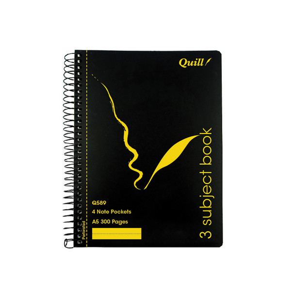 Quill Q Series 3 Subject Book 70gsm A5 300 Pages Black Pack of 5