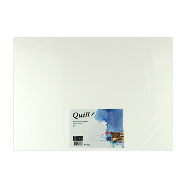 Quill Watercolour Paper Smooth 200gsm A3 White Pack of 5