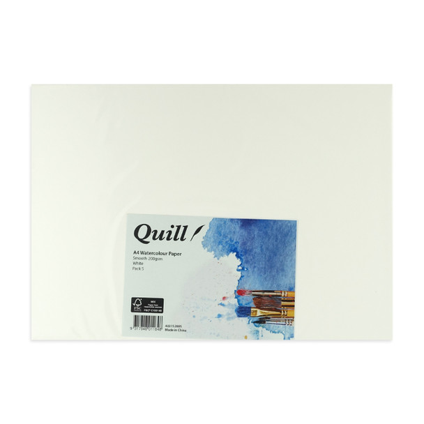 Quill Watercolour Paper Smooth 200gsm A4 White Pack of 5