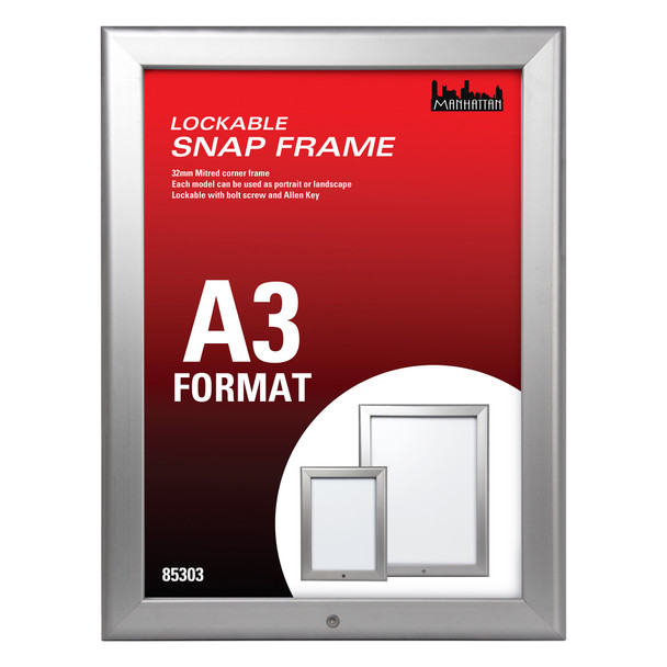 Manhattan Lockable Wall Mount Snap Frame Silver A3