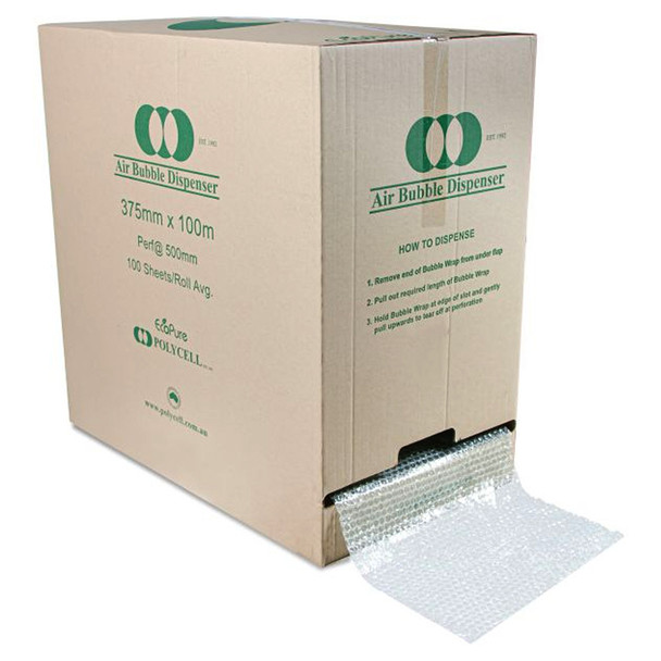 Polycell EcoPure Bubble Wrap 375mm x 100m Perforated Every 500mm Green Dispenser Box