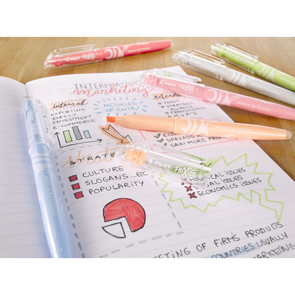 Pilot FriXion Light Natural Assorted Erasable Highlighter Chisel Tip Wallet of 6