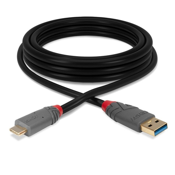 USB 3.2 Type A to C Cable 10Gbps 5A PD Anthra Line 1m Lindy