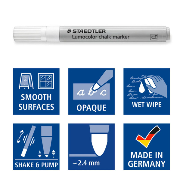 Staedtler Lumocolor Chalk Marker with Bullet Tip Assorted Colours 344 Pack of 4 | Mega Office Supplies