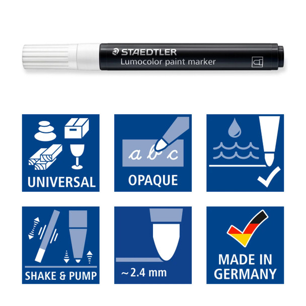 Staedtler Lumocolor Paint Acrylic Marker with Bullet Tip Assorted Colours 349 Pack of 10 | Mega Office Supplies