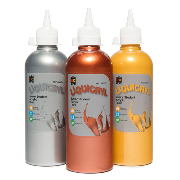 Educational Colours Metallic Liquicryl Junior Student Acrylic Paint 500ml Gold