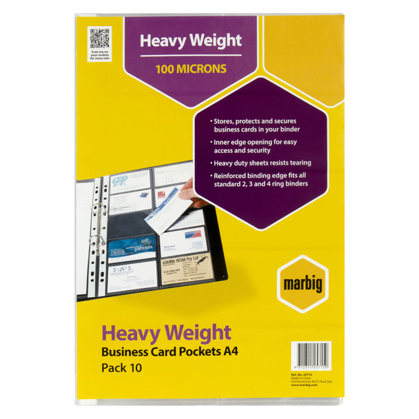 Marbig Heavyweight Business Card Pocket A4 Clear Pack of 10