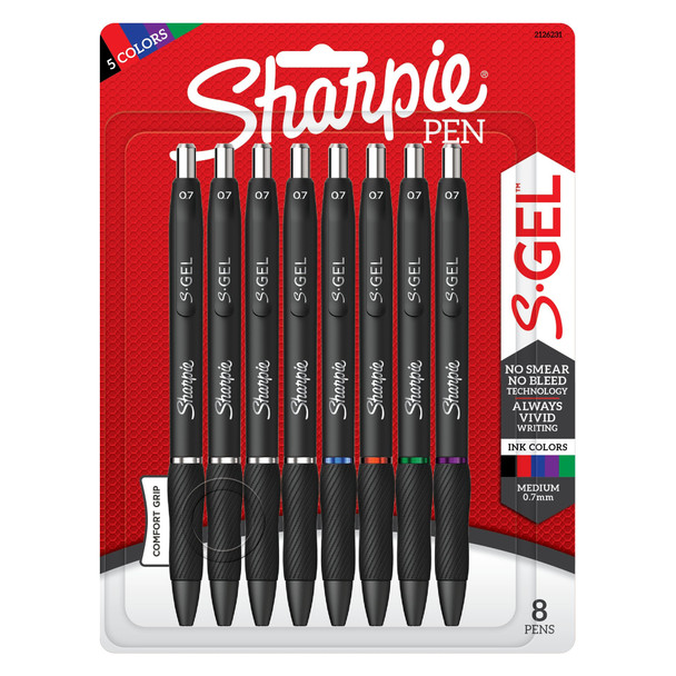 Sharpie S-Gel Retractable Pen Medium Point 0.7mm Assorted Pack of 8