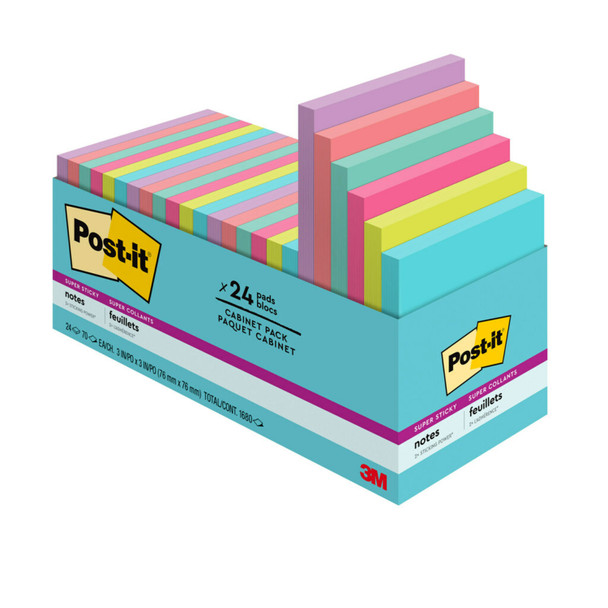 Post-it Super Sticky 654-24SSMIA Notes Miami 76 x 76mm Pack of 24