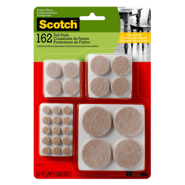 Scotch SP845 Felt Pads Value Pack Assorted Sizes Beige Pack of 162