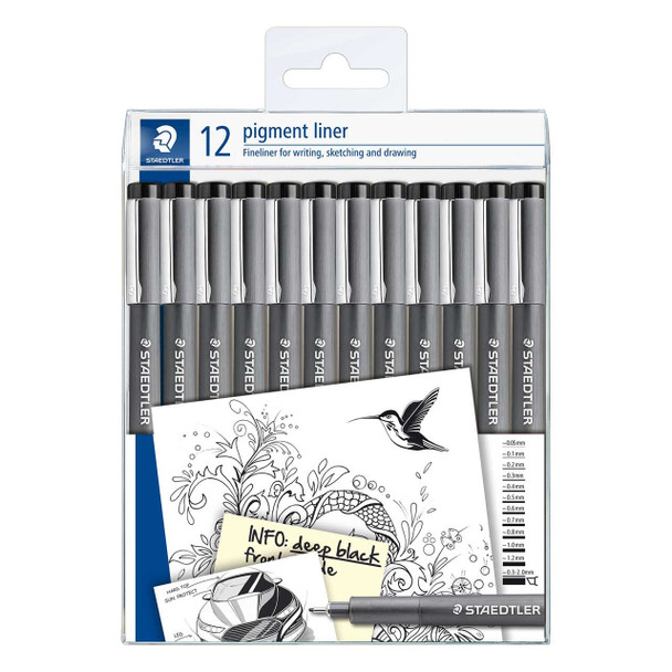 Staedtler 308 Pigment Liner Black Assorted Line Width Pack of 12 | Mega Office Supplies