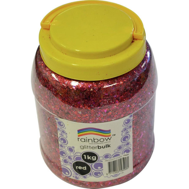 Rainbow Glitter Bulk 1kg Jar with Scoop Red