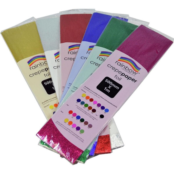 Crepe Paper Foil Assorted (Gld,Sil,Red,Grn,Blu, Pink) Pack Of 6