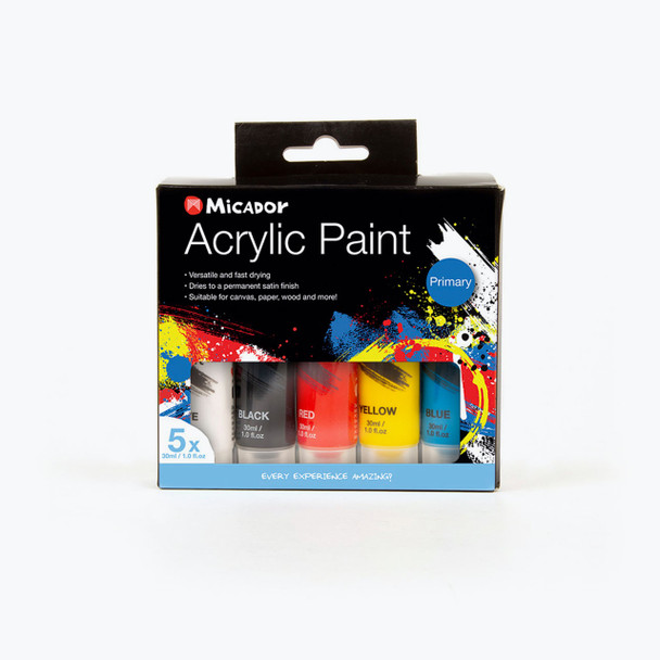 Micador Acrylic Paint 30ml Primary Assorted Pack of 5