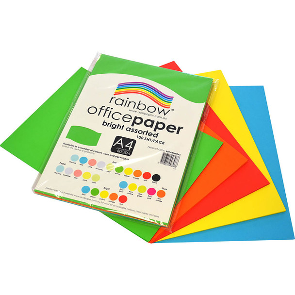 Rainbow Office Paper A4 80gsm Bright Assorted Pack of 100