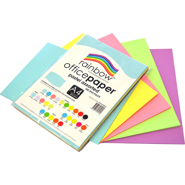 Rainbow Office Paper A4 80gsm Pastel Assorted Pack of 100
