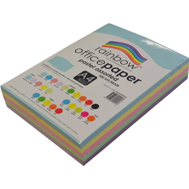 Rainbow Office Paper A4 80gsm Pastel Assorted Pack of 500
