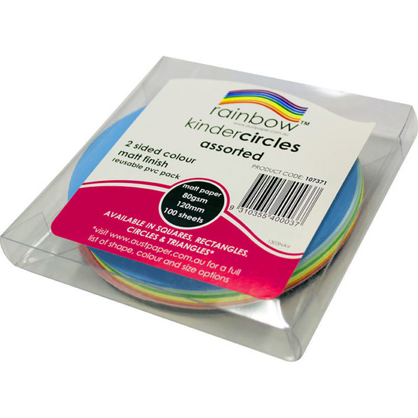 Rainbow Kinder Circles 80gsm Double Sided 120mm Matt Assorted Pack of 100