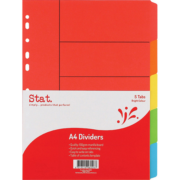 Divider Stat A4 Bright Colours Manilla 5 Tab