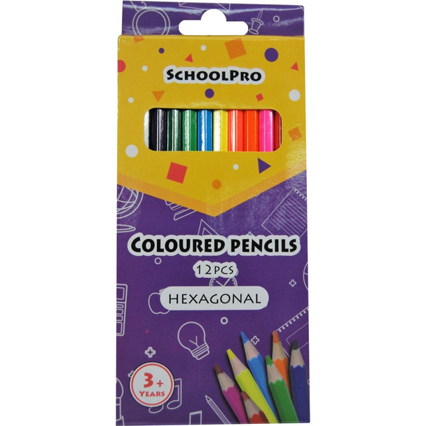 SchoolPro Hexagon Coloured Pencil Assorted Box of 12
