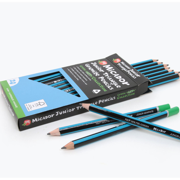 Micador Graphite Junior Triangular 2B Pencils FSC 100% Box of 20