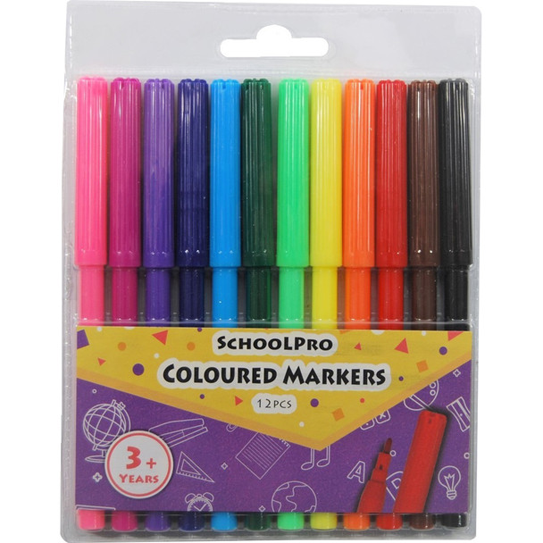 SchoolPro Coloured Marker Assorted Wallet of 12