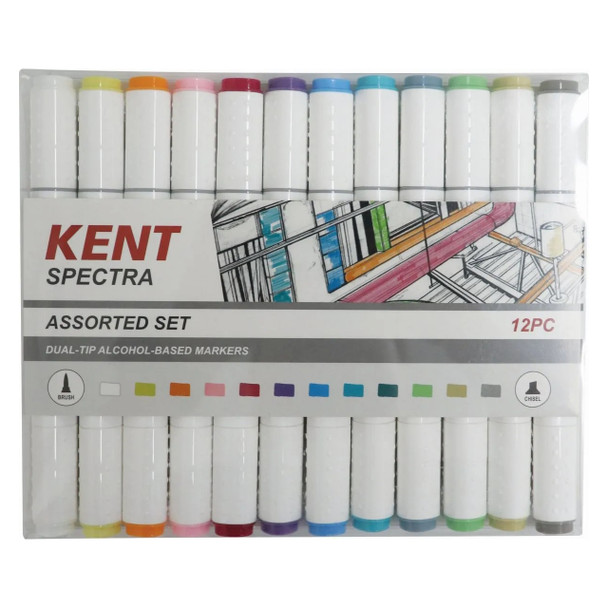 Kent Spectra Brush and Chisel Marker Assorted Set of 12