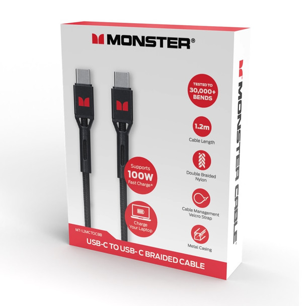 Monster USB-C to USB-C Braided Cable 1.2m Black