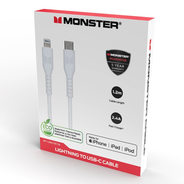 Monster White Lightning to USB-C TPE Cable 1.2m