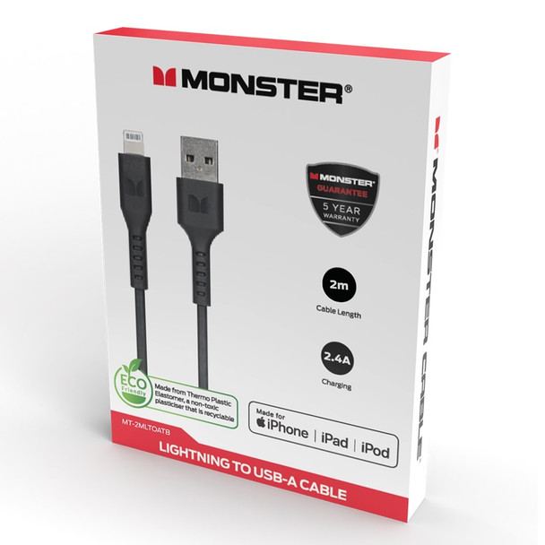 Monster Black Lightning to USB-A TPE Cable 2m