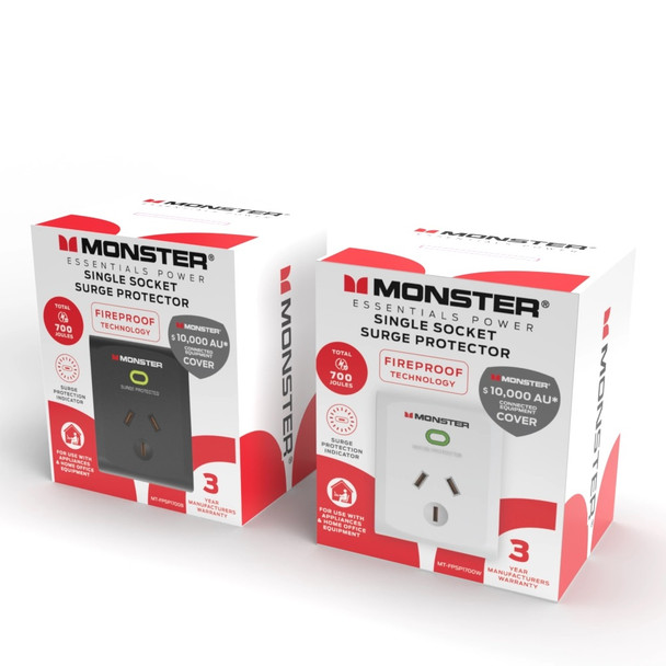 Monster Black Single Socket Surge Protector