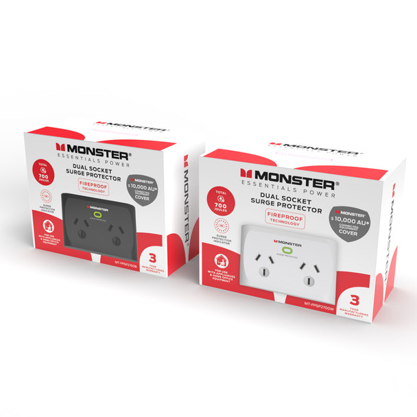 Monster White Dual Socket Surge Protector