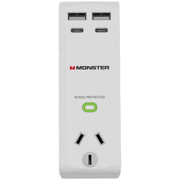 Monster Single Socket Surge Protector with USB-C and USB-A Ports White