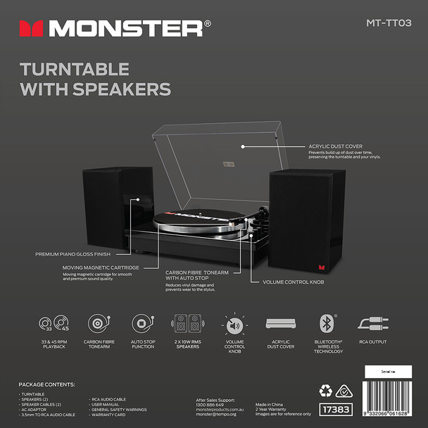 Monster Turntable with Built-in Speakers 2-Speed