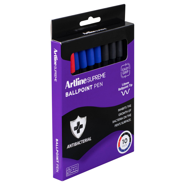 Artline Ballpoint Pen Antibacterial Assorted Pack 10 Supreme | Mega Office Supplies