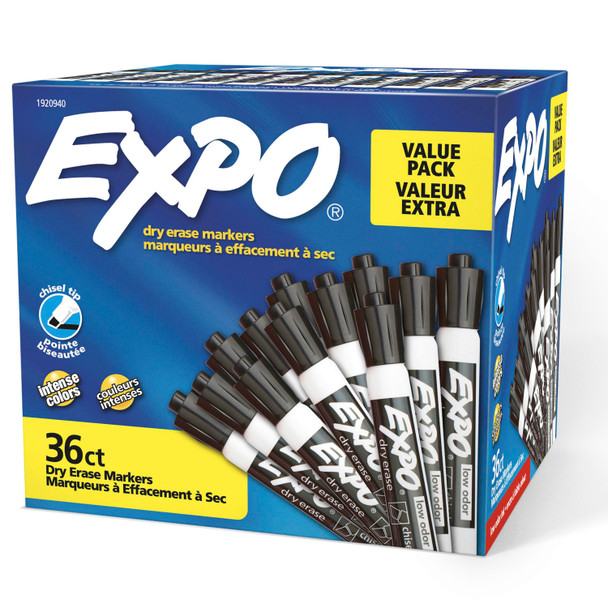 Expo Low Odor Chisel Tip Black Dry Erase Markers – Box of 36