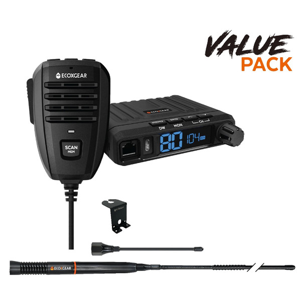 EcoXgear 5-Watt Compact Fixed Mount UHF Radio with USB-C Port Value Pack | Mega Office Supplies