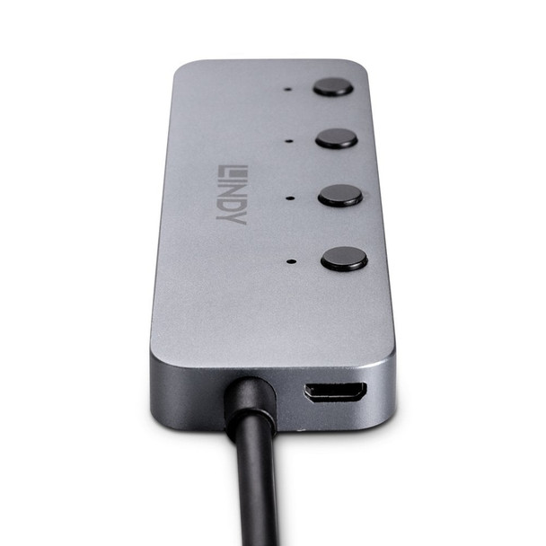 4 Port USB 3.2 Type C Hub with On/Off Switches Lindy Grey