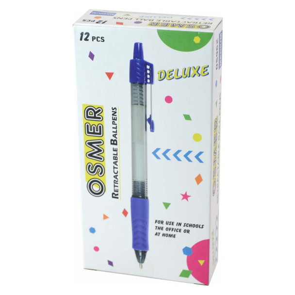 Osmer Deluxe Retractable Ballpoint Pen Medium Blue Box of 12
